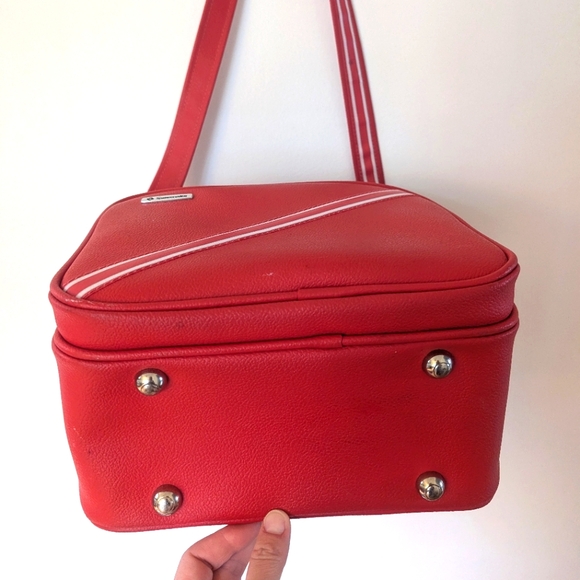 Samsonite 70's Vintage Red Structured Carry On Travel Bag 🍒 - Picture 6 of 12